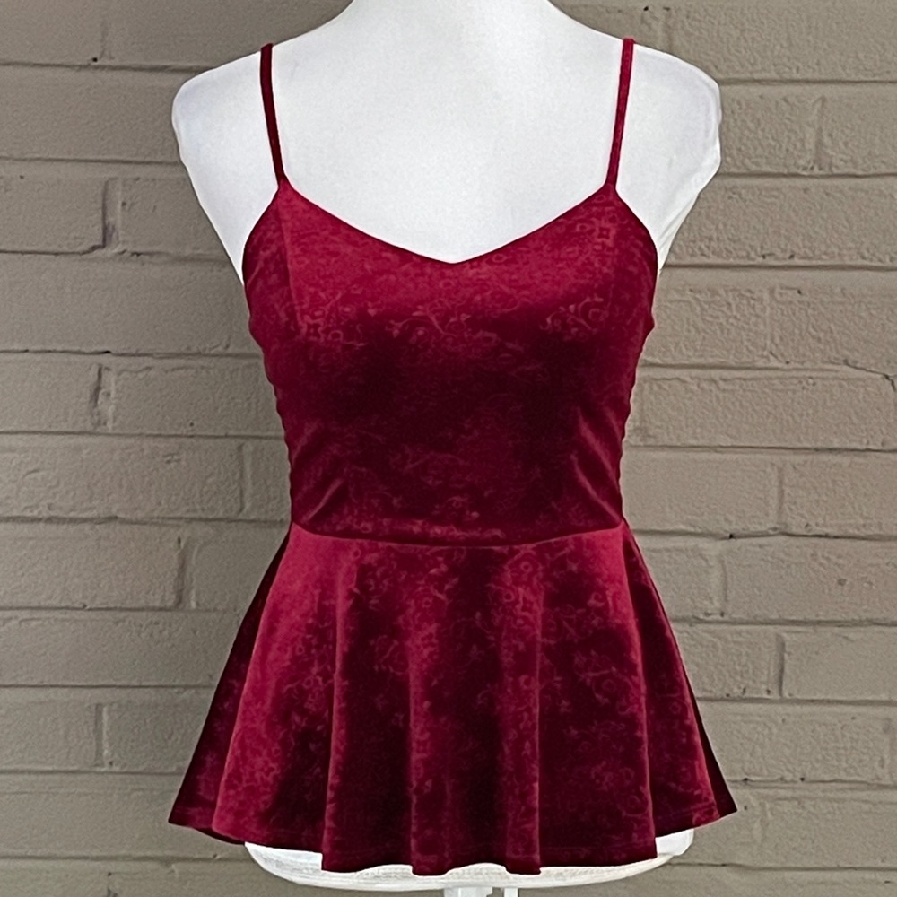 Anthropologie Monteau burgundy velvet peplum top S - Picture 3 of 10